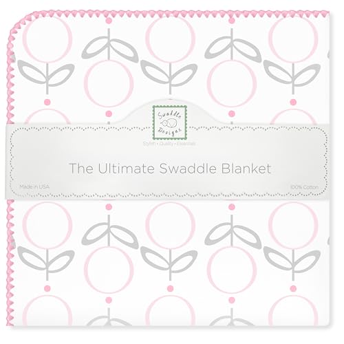 Image of SwaddleDesigns Large Receiving Blanket, Ultimate Swaddle for Baby Girls, Softest US Cotton Flannel, Best Shower Gift, Made in USA, Pink Lolli Fleur (Mom's Choice Award Winner)