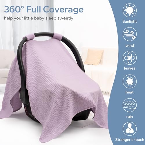Image of SERAPHY Muslin Car Seat Cover Baby, Universal Carseat Covers Baby Girl Boy | 100% Muslin Cotton, Universal Fit, Breathable, Soft Infant Car Seat Canopy, For Boys and Girls, Sun & Wind Protection