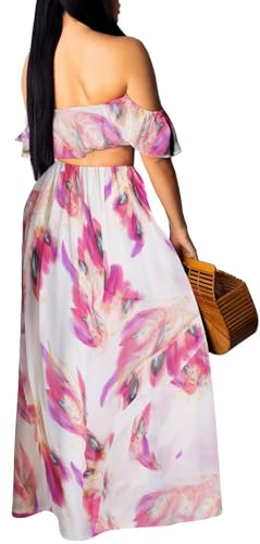 Image of Sexy Two Piece Sets for Women Vacation Elegant Sleeveless Top Long Split Maxi Dress Beach Swimwear