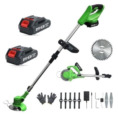 Cordless Weed Wacker with 2 Batteries, Lightweight Electric Grass Trimmer, Adjustable Weed Eater,Weed Erimmer Green