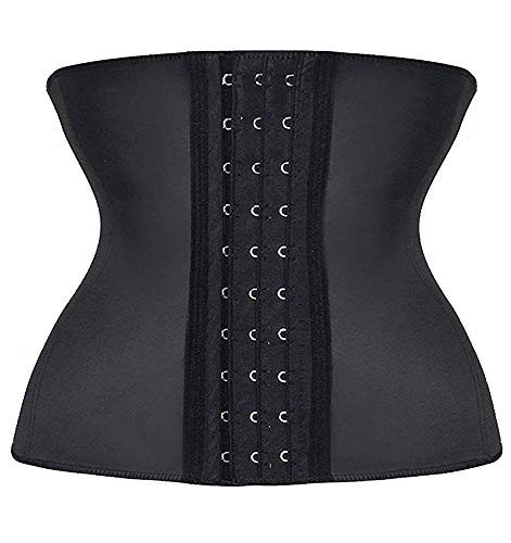 YIANNA Short Torso Waist Trainer for Women Underbust Latex Sport Girdle Corsets Cincher Hourglass Body Shaper, (Black, S)
