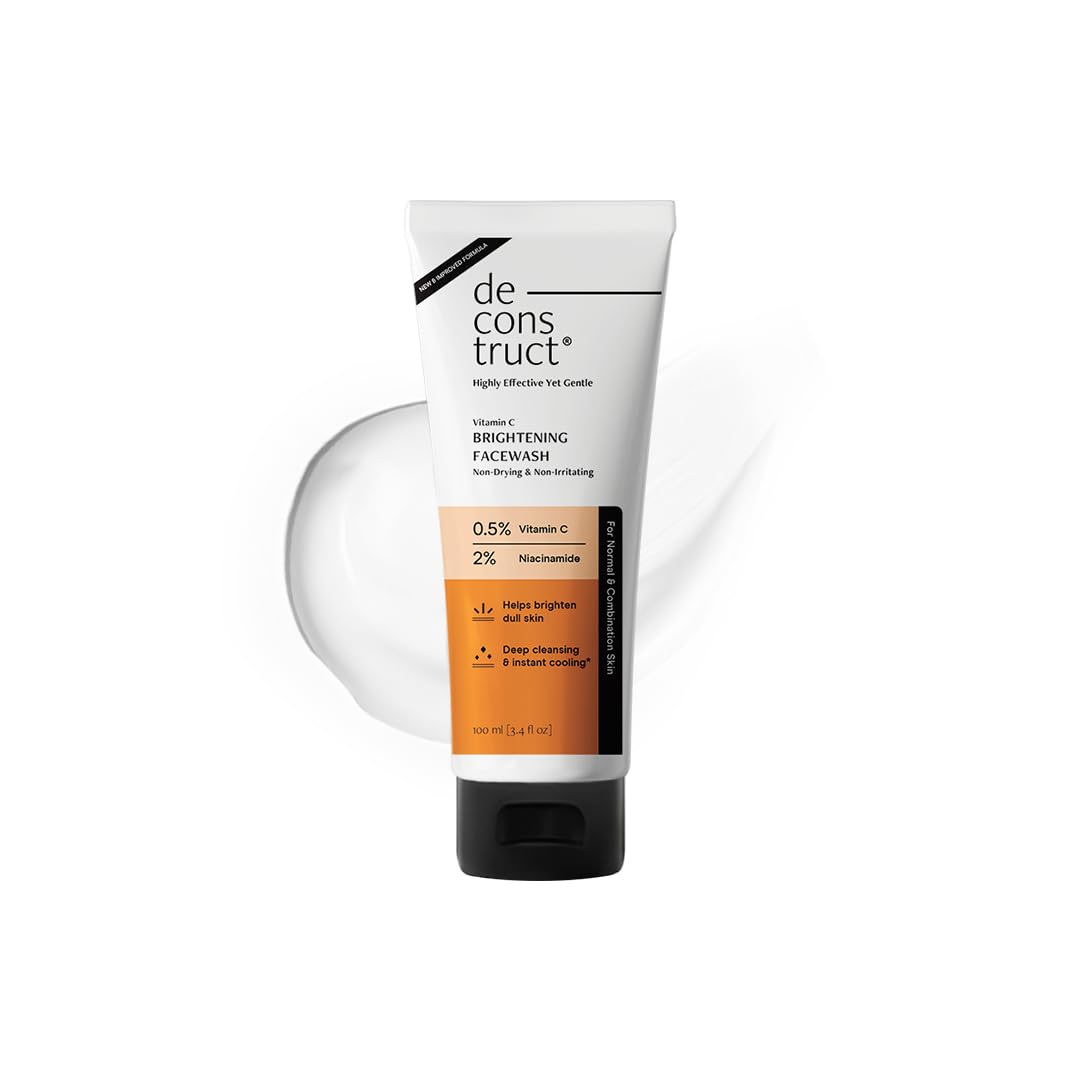 Deconstruct Brightening Face Wash with 0.5% Vitamin C + 2% Niacinamide|For Glowing & Bright Skin|Non-Drying & Non-Irritating Formula|Fades Dark Spots|All Skin Types | Facewash for Men & Women | 100ml
