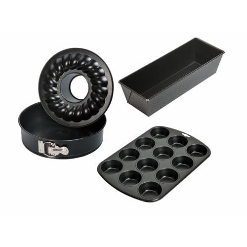 Produktfoto von Original Kaiser Classic Backformen Backset 4-teilig, Springform Flach- und Rohrboden 26cm, Kastenform 30cm, Muffinform/…