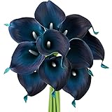 FiveSeasonStuff 10 Stems of Real Touch Calla Lilies Artificial Flower Bouquet, Perfect for Wedding, Bridal, Party, Home Office Décor DIY (Dark Blue)