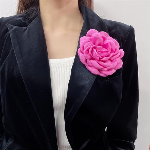 Image of Dainty Fabric Peony Flower Brooches Pin Delicate Camellia Flower Brooch Classic for Women Wedding Party Dance Banquet Elegant Lapel Pins Dress Suit Ceremony Clothes Accessories Jewelry Gifts 100mm