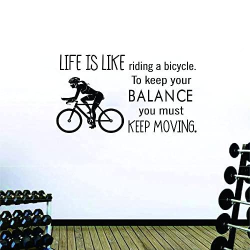 Anfrjji Bicycle Wall Stickers - Effect12"X22" Pvc Removable Decals With Inspirational Quote - Keep Balance And Keep Moving - Bike Mural Art For Study Room, Gym, Bedroom (Black-Jwh274-Bicycle) #TOP6
