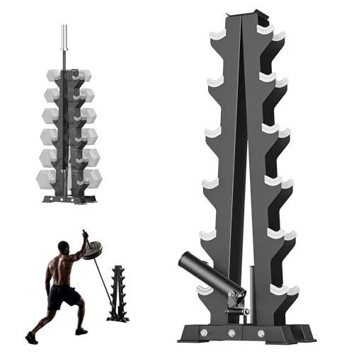 Image of A-Frame Dumbbell Stand, Dumbbell Barbell Storage & T Bar Row for Home Gym
