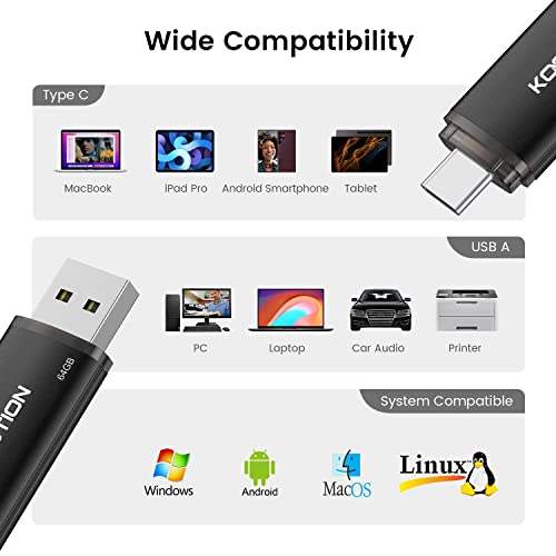 KOOTION USB Stick 64GB, USB C Stick OTG 2.0 Speicherstick 2-in-1 USB 64G Flash Laufwerk Type C Flash Drive 64 Gbyte für PC/Laptop/Notebook, Typ-C Smartphone