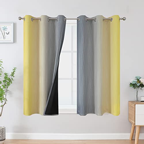 Estelar Textiler Yellow and Grey Blackout Curtains 54 Inch Length, Light Blocking Gradient Drapes for Kitchen, Room Darkening Thermal Insulated Grommet Ombre Curtains for Bathroom,42Wx54L,2 Panels