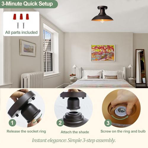 Image of GOLDHILL 10.5 inch Outdoor Semi Flush Mount Light 2 Pack, Bronze & Gold Metal Ceiling Fixture Set, Rust-Proof Powder Coated Exterior Lighting for Porch, Garage & Hallway