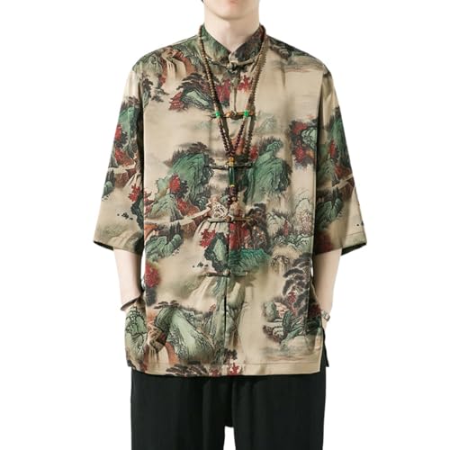 Chemise en soie glacée homme style chinois fluide et légère pour l'été