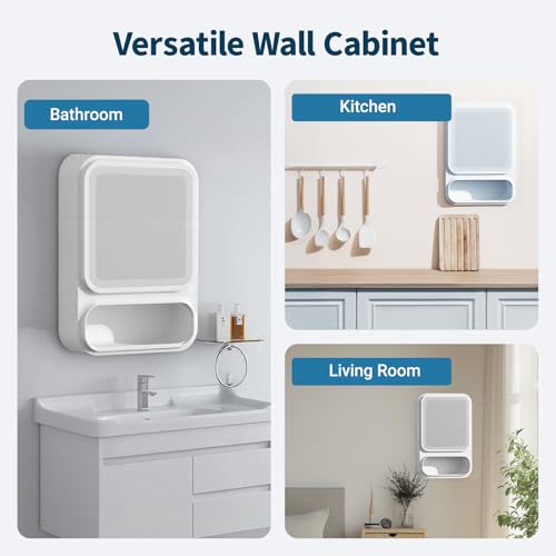 Fesatccoz Gabinete de baño pequeño para pared, de plástico, montado en la pared, armario de almacenamiento con espejo y ranura para pañuelos, armario de almacenamiento de baño con puerta - imagen 5