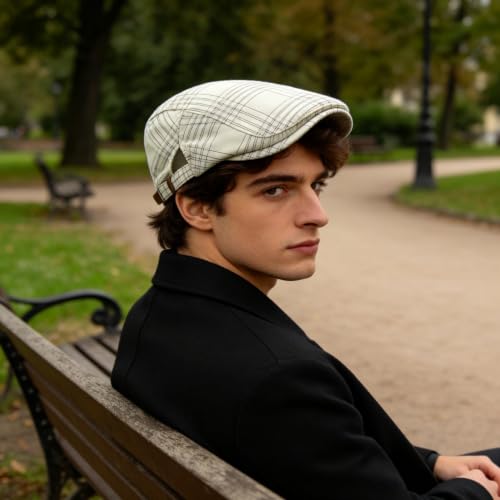 Image of Men's Plaid Striped Newsboy Ivy Flat Driving Golf Cap