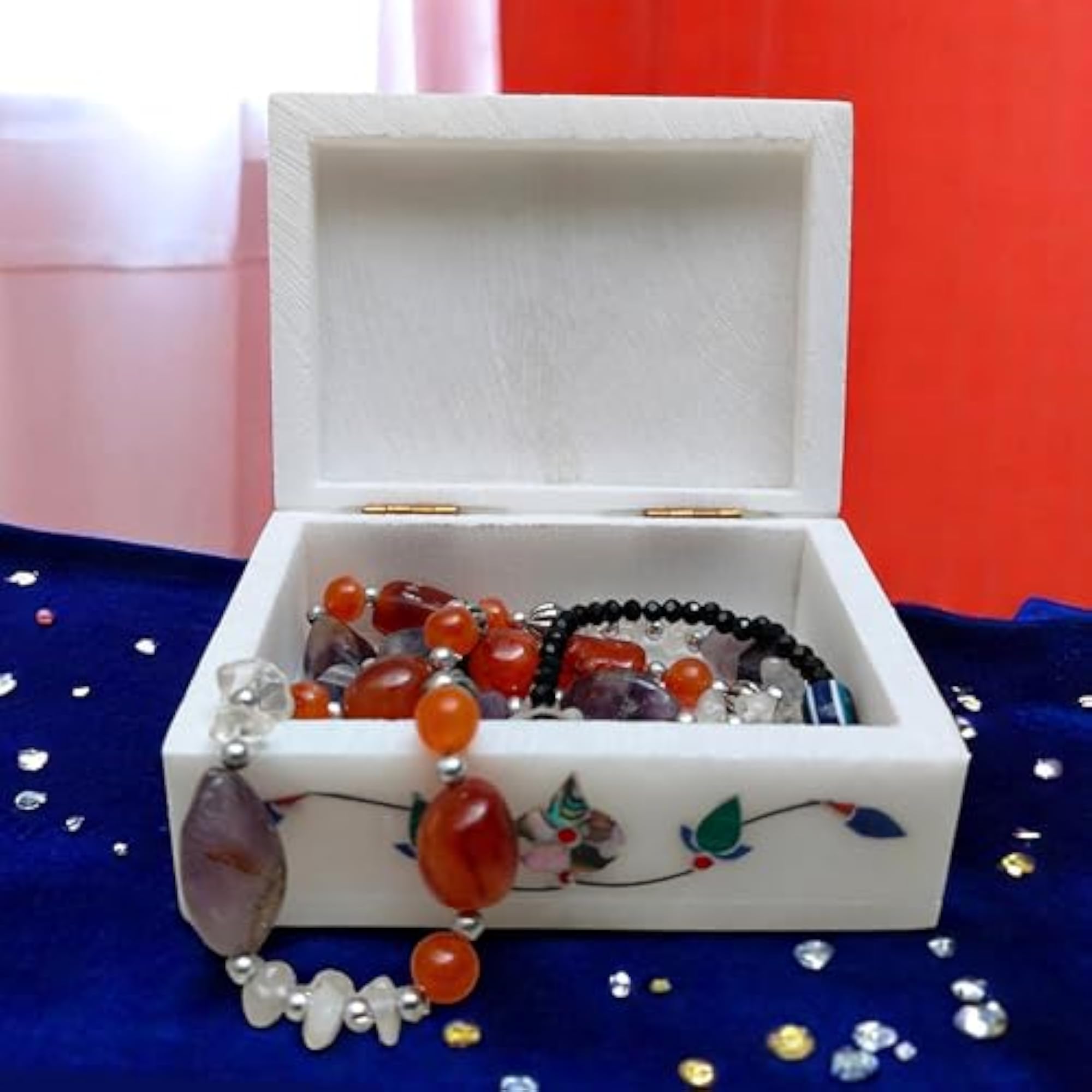 Handcrafted Decorative Marble Storage Box with Inlay Work, Elegant White