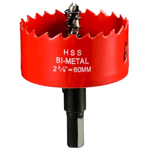 Lochsäge 60mm, M42 HSS Lochbohrer Set Bimetall mit Sechskant-Schaft und Zentrierenden Metallbohrern Bohrkronen Set für Metall,Eisen,Aluminium,Holz,Trockenbau, Kunststoff, Faserplatten, Rot