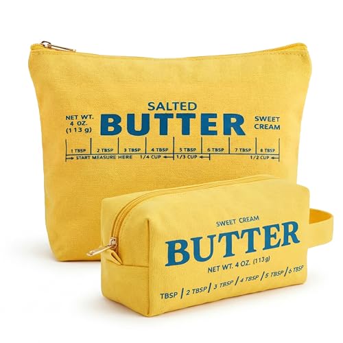 Image of Kisston 2 Pcs Cute Makeup Bag, Funny Butter Shaped Cosmetic Bag, Canvas Zipper Makeup Pouch, 3D Dimensional Kawaii Toiletry Pouch for Women