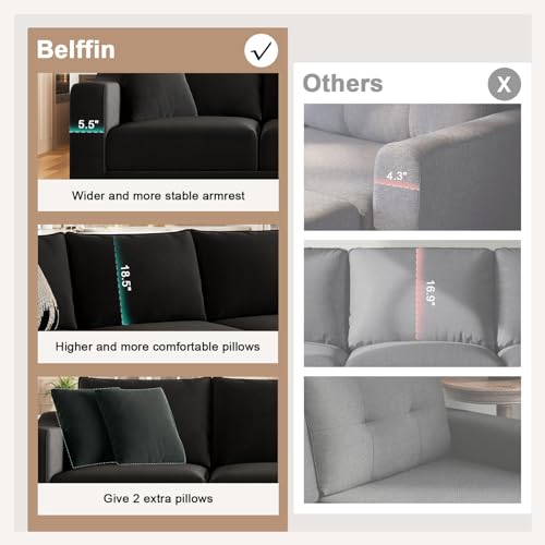 Belffin Convertible Sectional Sofa Velvet L Shaped Couch Reversible Sectional Sofa with Chaise 4 Seat Sectional Sofa Black - Thumbnail 7