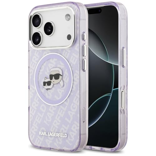 Coque iPhone 17 Pro Max Karl Lagerfeld violette compatible MagSafe avec paillettes IML