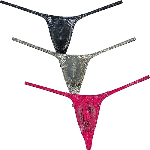 Men's Shiny Metallic G-string Thong Underwear Male Contour Pouch Bikini Tangas Underpants Soft & Stretchy Swim T-back