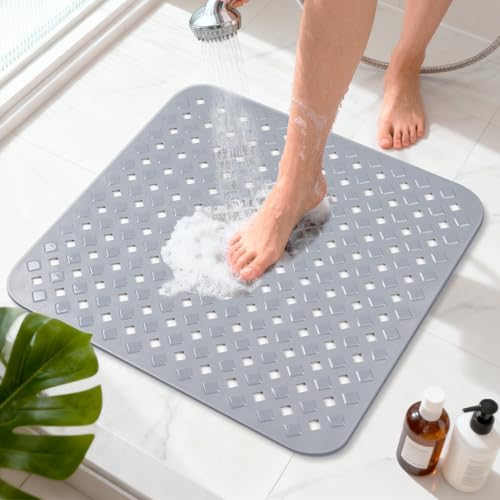 Duschmatte rutschfest schimmelresistente Antirutschmatte Dusche Duscheinlage rutschfest mit Saugnäpfen 100% BPA-frei maschinenwaschbar für Dusche und Badewanne 53x53cm Hautsensitiv