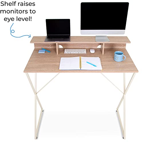 Stand Steady Joy Desk | Modern Stand Up Workstation with Storage Cubbies | Pretty Standing Desk with Large Desktop | Multifunctional Table for Home & Office (Maple / 48 x 42) - Thumbnail 4