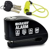 KRASER 6Y Blocca Disco per Moto con Allarme 110dB, Antifurto Rinforzato, 3 (altre 2) Chiavi Sicurezza, Impermeabile, Cavo Reminder 1.5m Borsa, Lucchetto Moto Bloccadisco Sonoro Scooter Bici