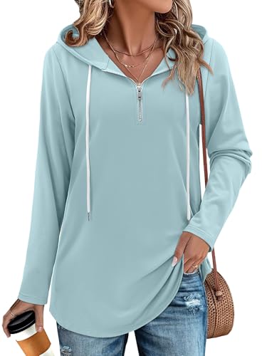 BETTE BOUTIK Womens Quarter Zip Tunic Hoodies Pullover Long Hooded Sweatshirts S-3XL