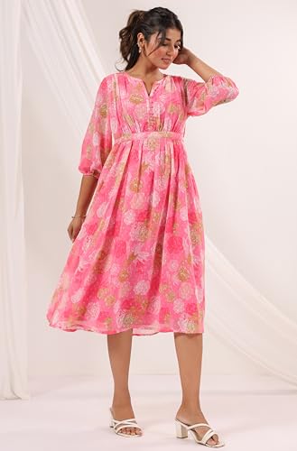 Image of Janasya Women's Georgette Floral Printed Flared Dress
