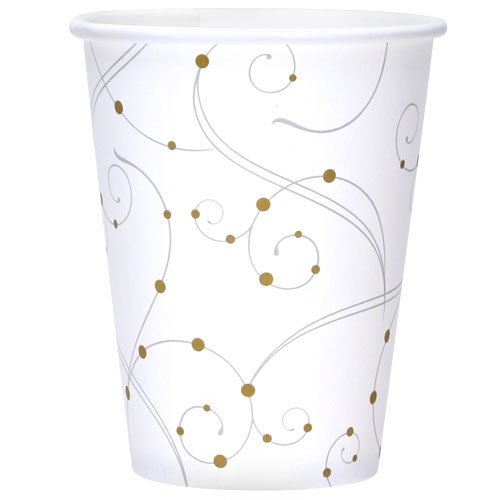 Hanna K. Signature Collection 92034 Heavy Weight Cup-12oz (355ml) | Swirls & Pearls Collection| Pack of 24 Cup, Paper, Silver, Gold, White