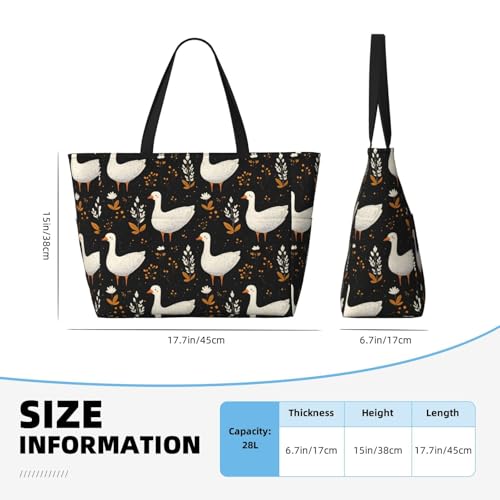 Large Beach Bags for Women Sandproof - Cute Goose White Print Summer Travel Work Tote Bags with Zipper2