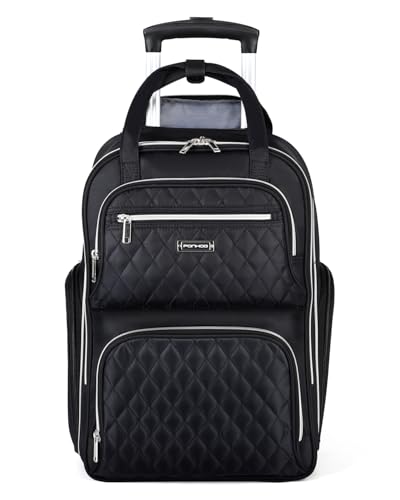 Ponhog Rolling Laptop Travel Backpack with Wheels for Women - 15.6 Inch Laptop Wheeled Backpack, Carry on Trolley Suitcase Black Computer Bag for Business College Work Overnight,Black-Silver Zipper