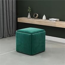 5-in-1 Nesting Ottoman Stool Set Stackable Sofa Chair Stools with High-Tech Fabric Movable Footstools & Dressing Chairs for Office Multi Scenario UseGreen,L