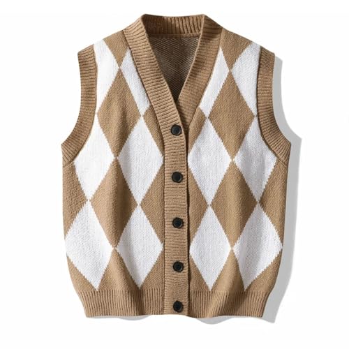 Men's Plaid Sweater Vest Sleeveless V-Neck Button Cardigan Vest Fashion Office Knitted Vest Classic Fit Tank Tops3