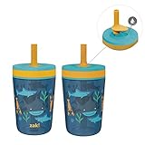 Zak Designs Kelso 15 oz Tumbler Set, ( Underwater ) Non-BPA Leak-Proof Screw-On Lid with Straw Made...