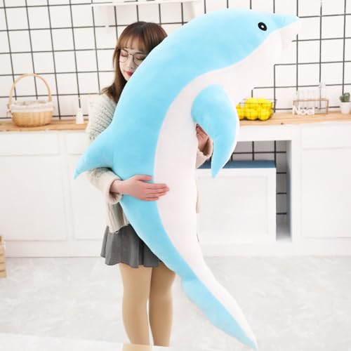 GracesDawn Dolphin Filled Animal Plush Pillow, Super Soft Doll, Large Marine Animal Plush Toy, Suitable as a Sleeping mat Gift for Boys and girls39 inches Long (Blue)