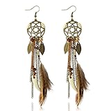 Boucle D'oreille Plumes Femme Boucle D'oreille Longues en Plumes Rétro Earrings Bohèmes en Plume pour Dames Filles für Karneval Soirée à Thème Anniversaire (A)