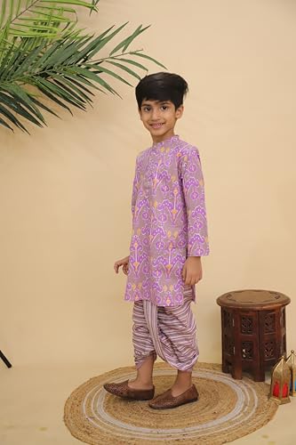 Image of The Mom Store Baby /Kids Boys Dhoti Kurta Set | Dhoti and Kurta | 100% Cotton | Comfortable | Ethnic | Festive Look | Block Prints | Colored Dhoti | Blue