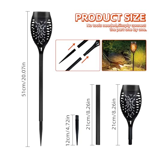 CNMTCCO Solar Lights Outdoor Garden, 6 Pack Solar Flickering Dancing Flame Lights, 53 CM Tall Waterproof Solar Torch Lights Landscape Lighting for Garden Patio Pathways Lawn Yard Decoration - Image 4