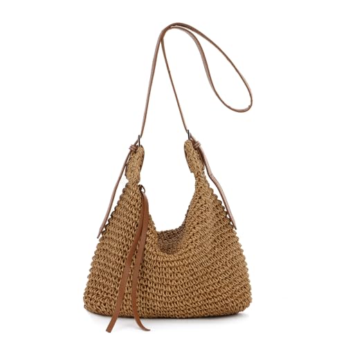 EVEOUT Bolso Bandolera de Rafia para Mujer Bolso Paja Tejido Liviano de Verano Boho para Playa Vacaciones Diario