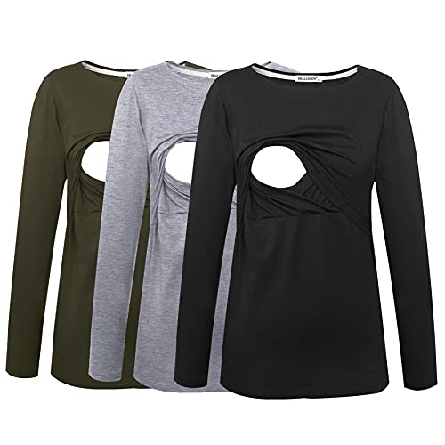 Image of Smallshow Women's Maternity Nursing Tops Comfy Long Sleeve Breastfeeding T-Shirt