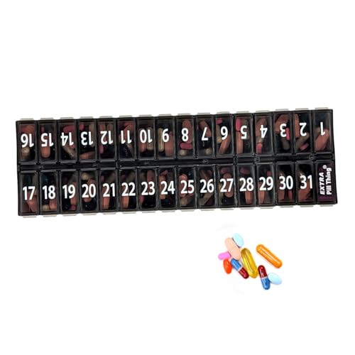 Image of Once-a Day Monthly Pill Organizer Removable Lid for Easy Loading - Large Compartment Pill Box Medications for Entire Month Plus a Compartment for Extra Pills BPA Free