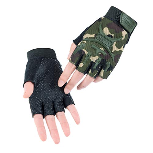 Long Keeper 4-9 Y Kids Half Finger Gloves Boys Girls Anti-Slip Outdoor Sport Mittens (Camo, S) #TOP1