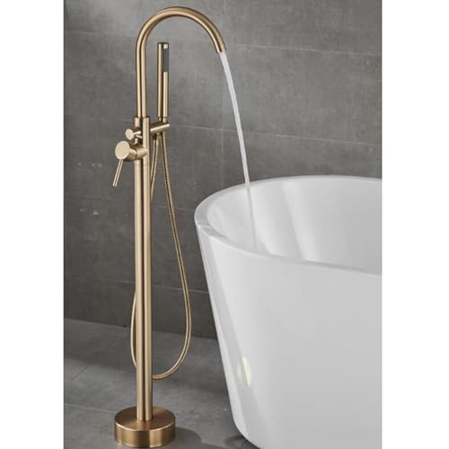 Robinet de baignoire îlot sur pied laiton brossé mitigeur avec douchette sol