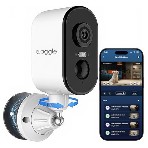 Waggle 4G LTE Cellular Security Camera, Built in SIM Card, 2K HD Pet Monitor, 300° Pan, No WiFi, 9000mAh Battery, Night Vision & 2-Way Talk - RVs/Camping/Travel & Outdoor - Subscription Required