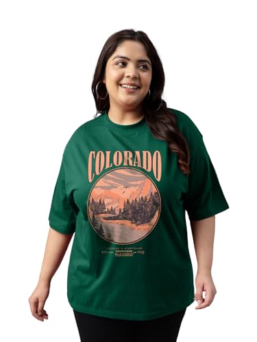 Image of JUNEBERRY 100% Pure Cotton Oversized Baggy Fit Cool Front Chest Graphic Printed Half Sleeve Plus Size T-Shirt for Women & Girls (Sizes: 2XL to 5XL)