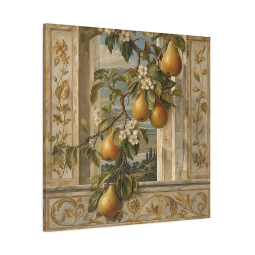 Tableau nature poires et vert décoration murale grand format toile 90x90 cm