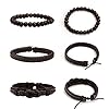 MILAKOO 6 pièces Bracelets en Cuir tressé Marron pour Hommes Femmes Bracelets de Manchette #4