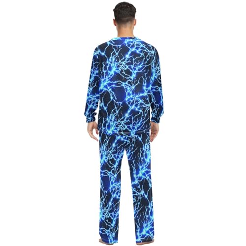 Unisex Pajama Set Blue Lightning Bolt Family Matching Long Sleeve 2 Piece Sleep Lounge Set for Men & Women3