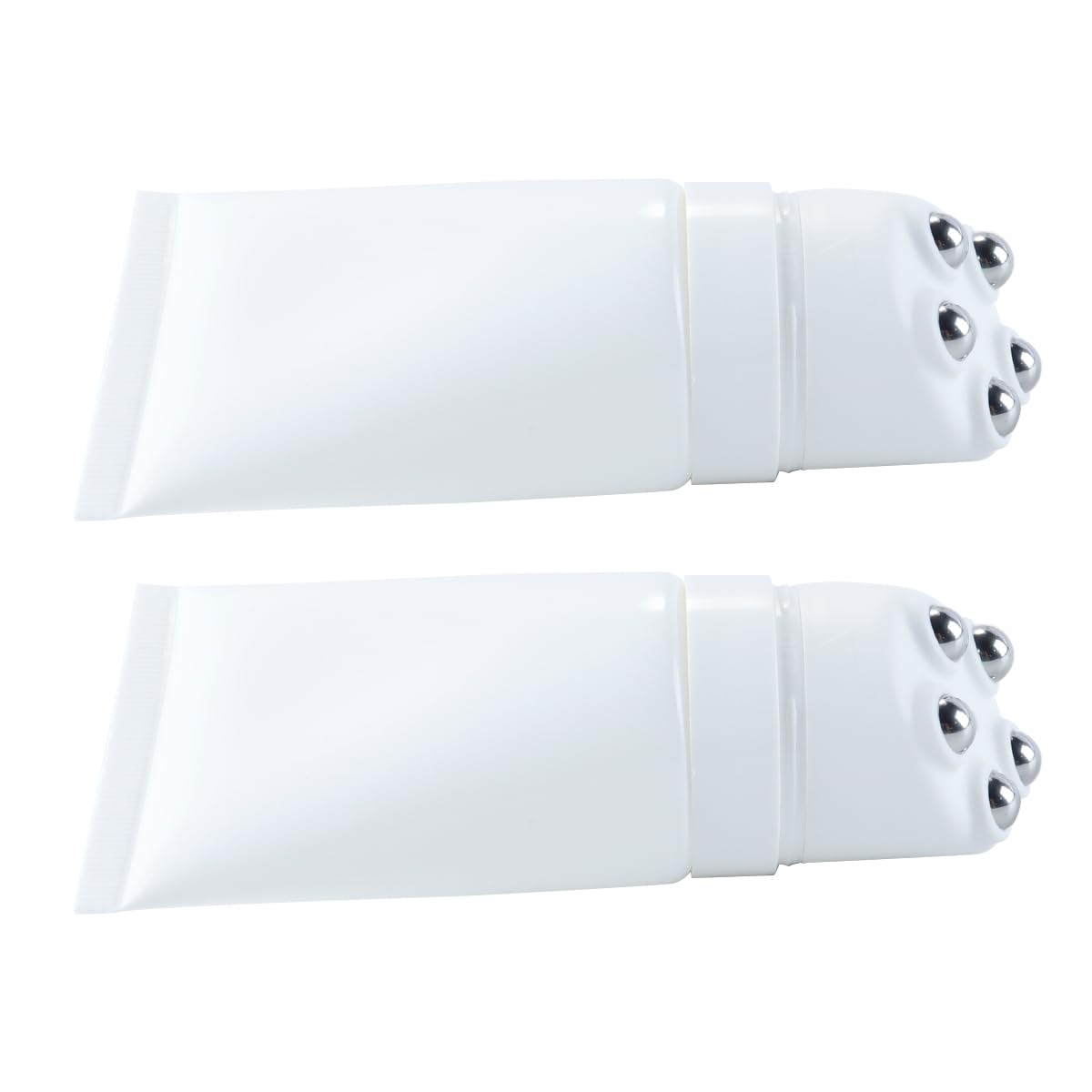 Ausi Botellas roll-on vacías de 50 ml con 5 tapones, tubos rellenables de protector solar para crema adelgazante, masaje facial y cuidado de la piel, color blanco