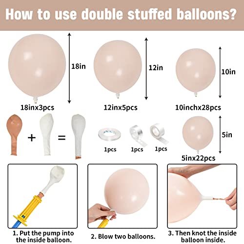 Image of Double Stuffed Blush Balloons Cream Balloon Different Sizes 18 12 10 5inch Nude Balloon Garland Arch Pastel Pale Pink Peach Beige Latex Balloons for Birthday Decoration Wedding Bridal Bachelorette